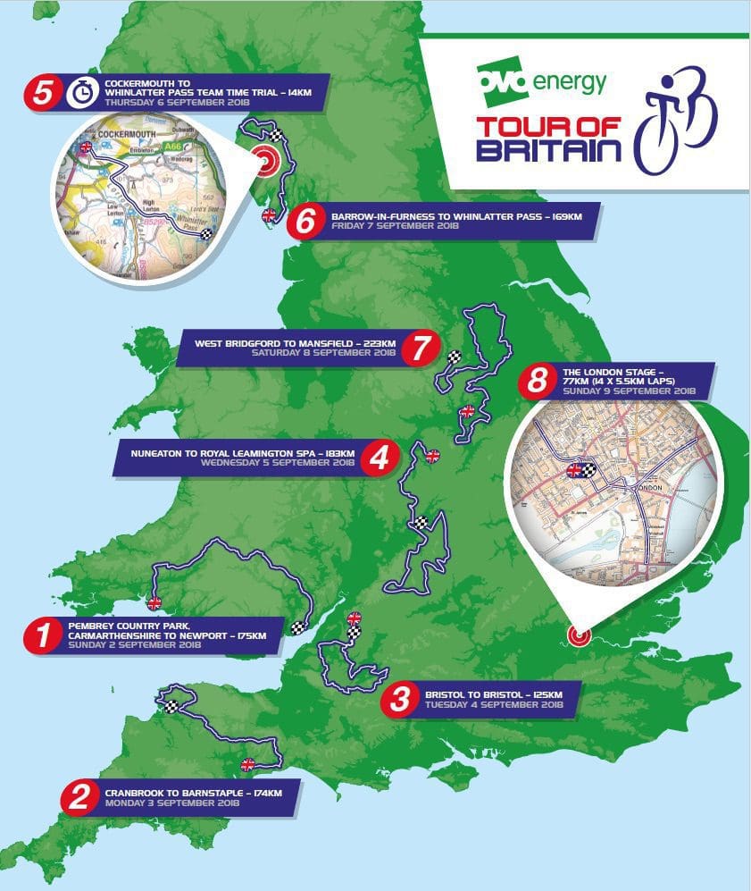 Tour of Britain 2018 Map