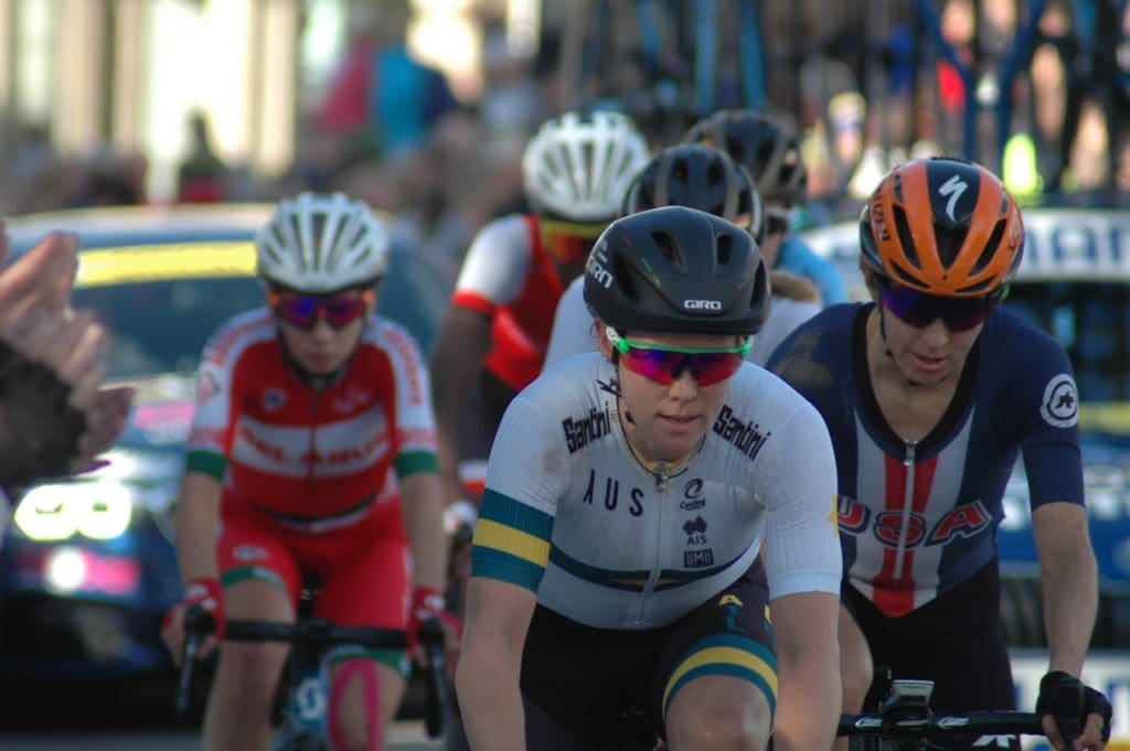 Tiffany Cromwell racing for Australia at the 2019 Road World Championships in Yorkshire