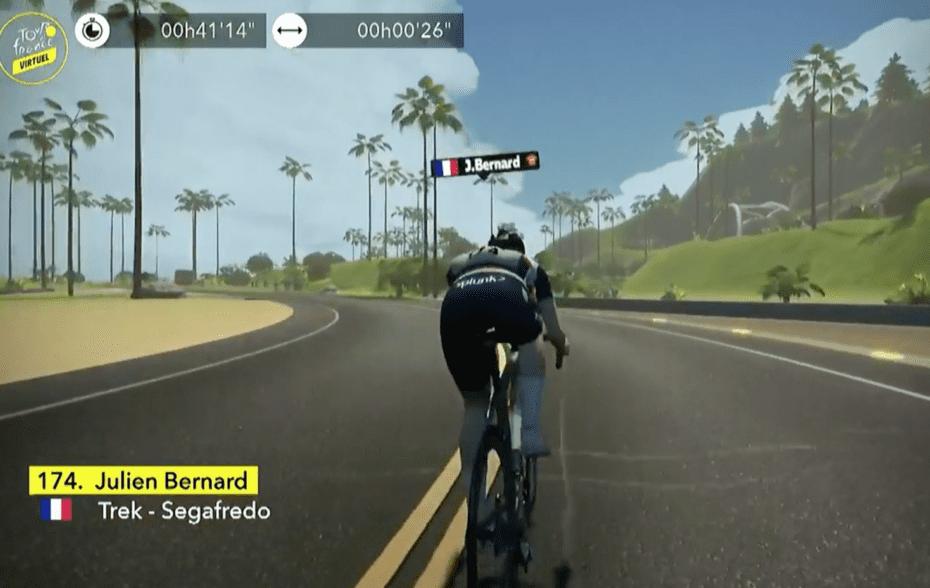 Julien Bernard powers to victory in Stage 2 of the Virtual Tour de France