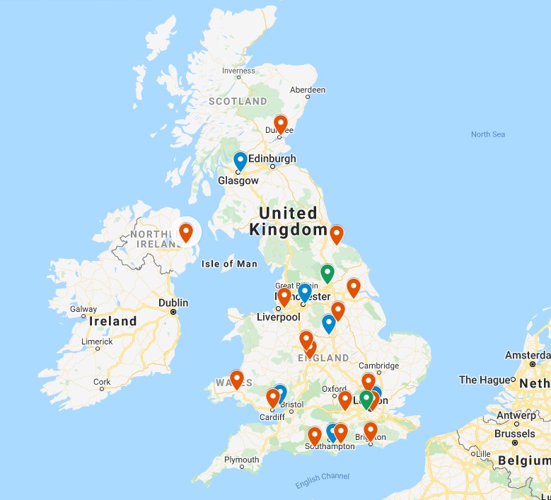 Map of UK Velodromes