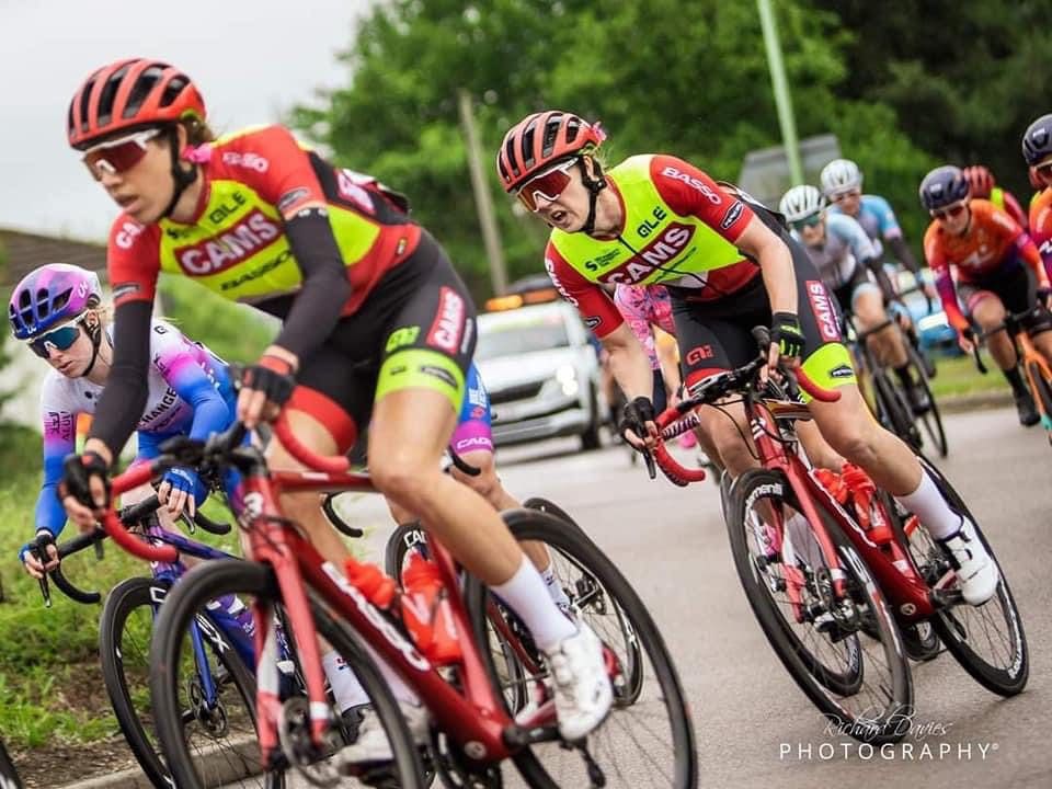 Danni Shrosbree and Sammie Stuart Racing bikes in the Women’s Tour