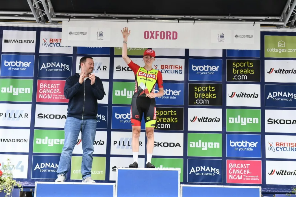 Becky Storrie on podium as Best British Rider of Women’s Tour