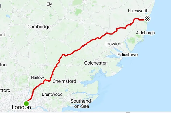 Dunwich Dynamo route map