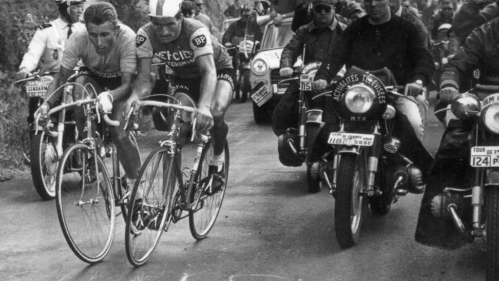 Jacques Anquetil and Raymond Poulidor on the Puy de Dôme