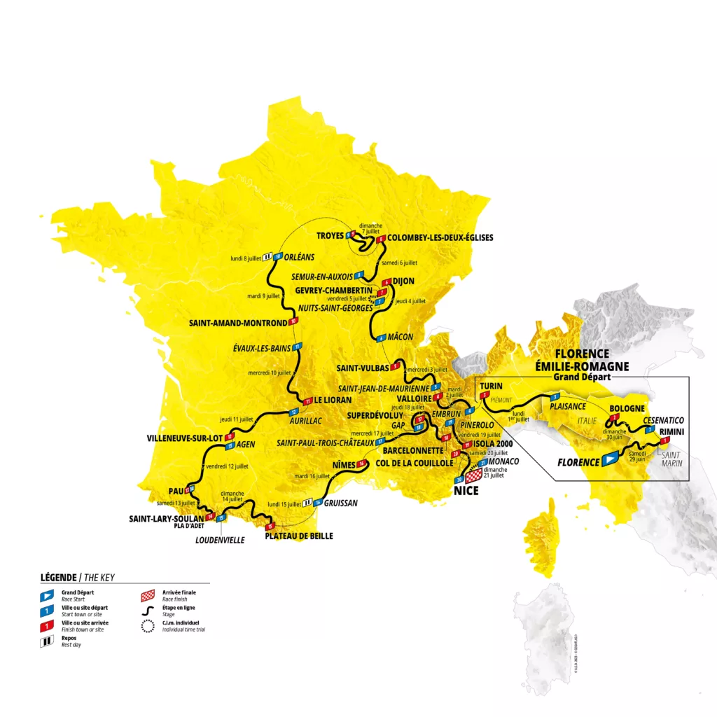 Carte du parcours du Tour de France 2024