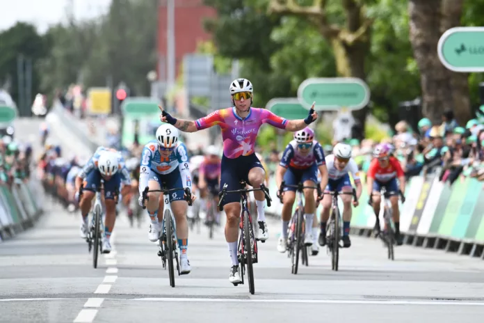 Picture by Simon Wilkinson/SWpix.com - 08/06/2024 - Cycling - UCI Women's World Tour - Lloyds Bank Tour of Britain Women - Stage 3: The Warrington Stage, Cheshire, England - Lorena Wiebes of Team SD Worx-Protime wins Stage 3 of the 2024 Lloyds Bank Women's Tour of Britain in Warrington