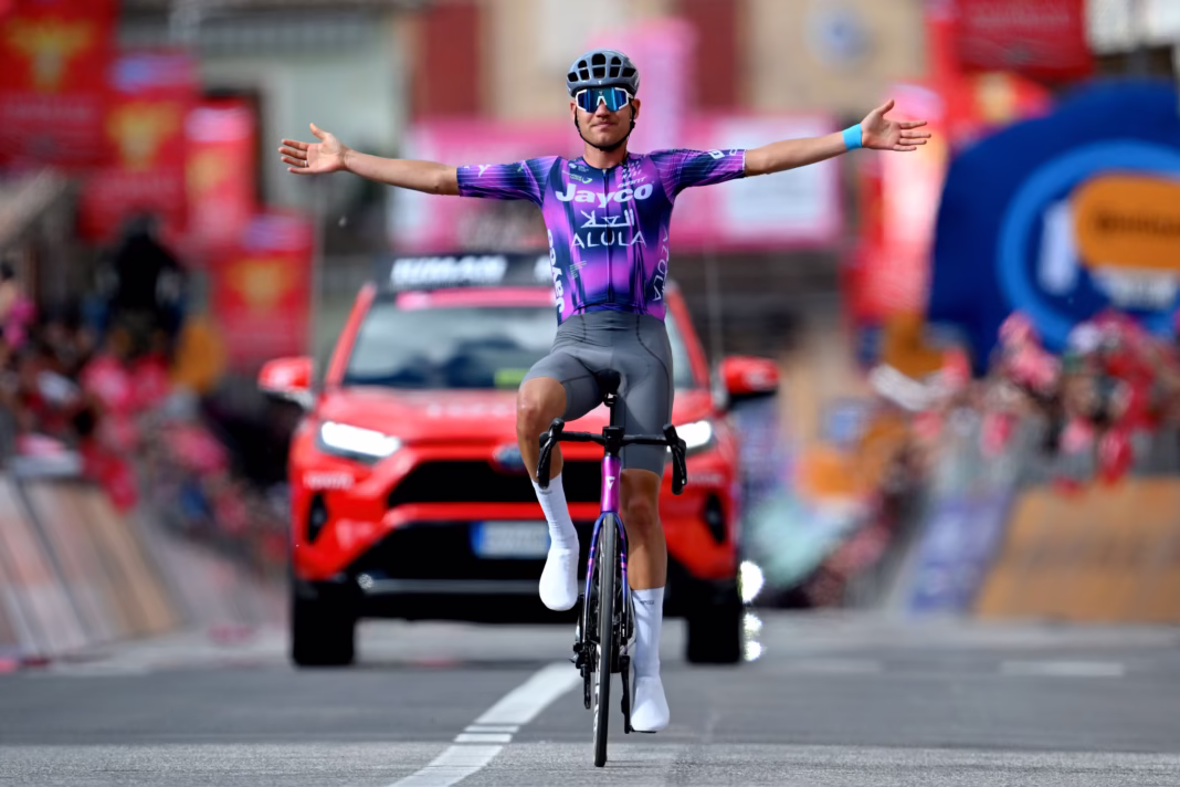 Diego Ulissi during the 2025 Giro d’Italia, when he wore the maglia rosa for the first time