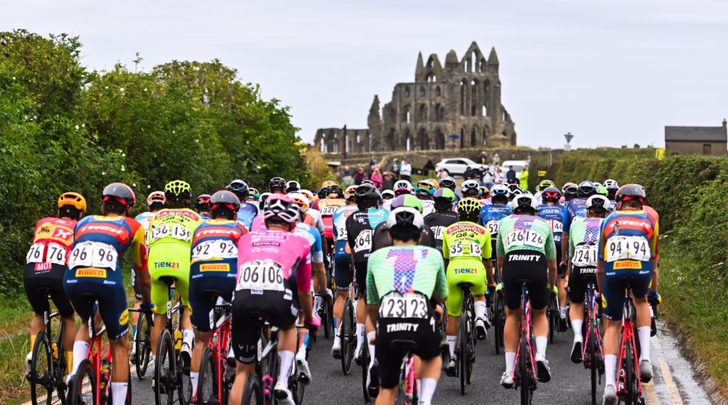 The peloton during the 2024 Lloyds Tour of Britain Men in North Yorkshire (Credit SWpix.com)