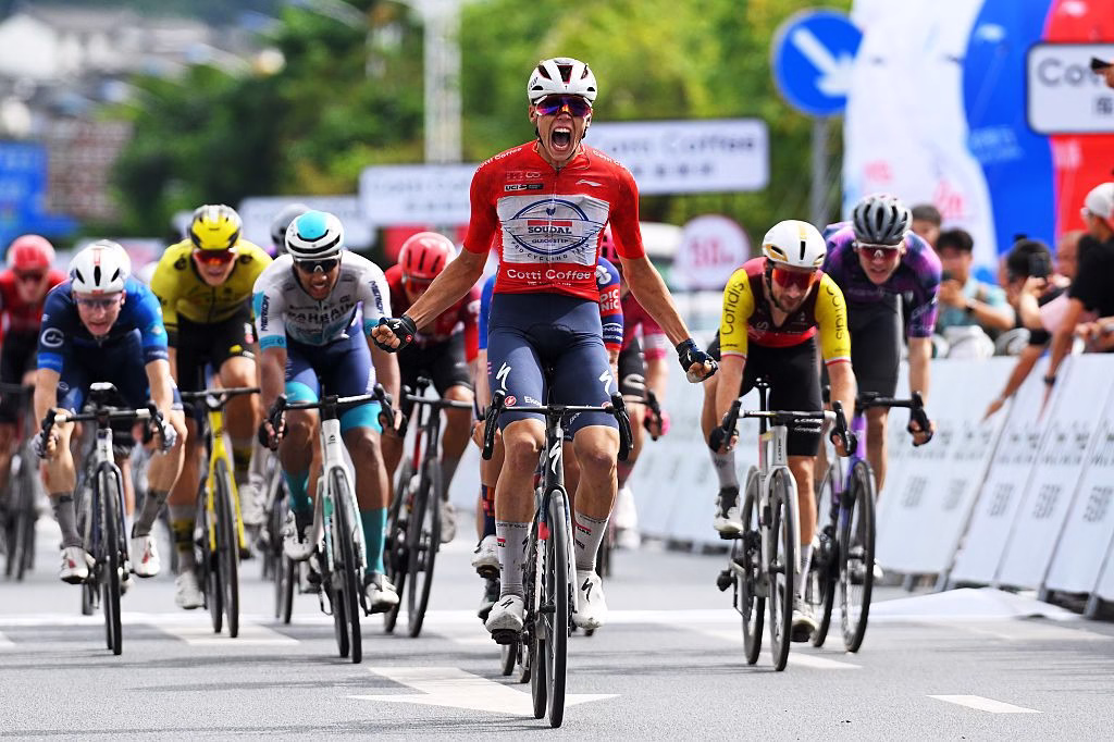 Paul Magnier sprints to victory in Jingxi on the Chongzuo to Jingxi stage of the 2025 Tour of Guangxi
