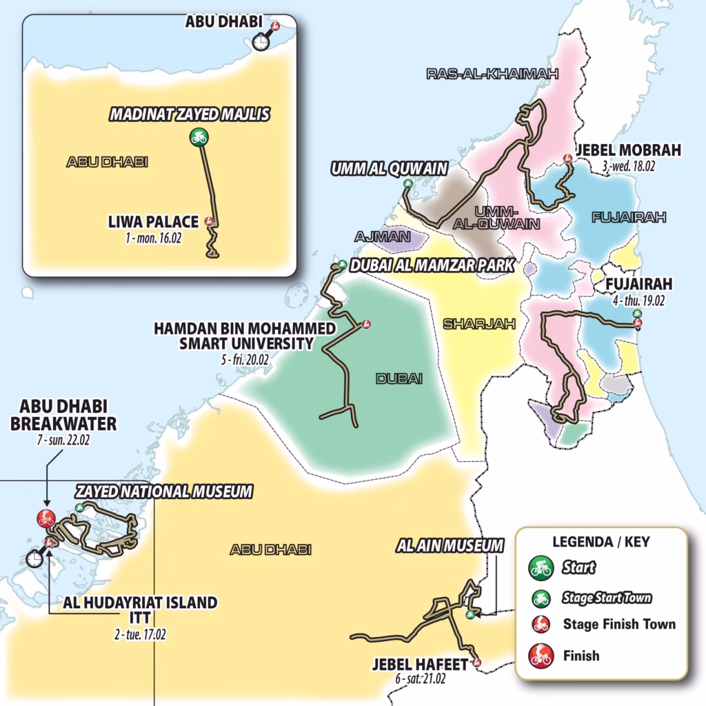 UAE Tour Men 2026 Stage Map
