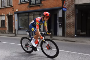 OVERIJSE, BELGIUM - APRIL 17: Loes Adegeest of Netherlands and Team Lidl - Trek competes in the breakaway during 9th De Brabantse Pijl - La Fleche Brabanconne 2026, Women's Elite a 125.7km one day race from Lennik to Overijse on April 17, 2026 in Overijse, Belgium. (Photo by Rhode Van Elsen/Getty Images)