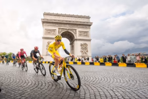 Tadej Pogacar 2025 Tour de France Arce de Triomphe Yellow Jersey