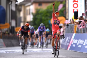 BRESCELLO, ITALY - JUNE 04: Elisa Balsamo of Italy and Team Lidl - Trek - Red Sprint Jersey celebrates at finish line as stage winner during the 37th Giro d'Italia Women 2026, Stage 6 a 160km stage from Ala to Brescello / #UCIWWT / on June 04, 2026 in Brescello, Italy. (Photo by Luc Claessen/Getty Images)