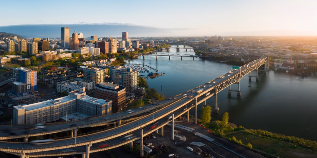 aerial photo of highway Portland Oregon