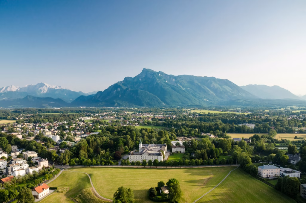 Salzburg landscape photo of trees and houses