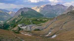 Col du Galibier a road in a valley between mountains