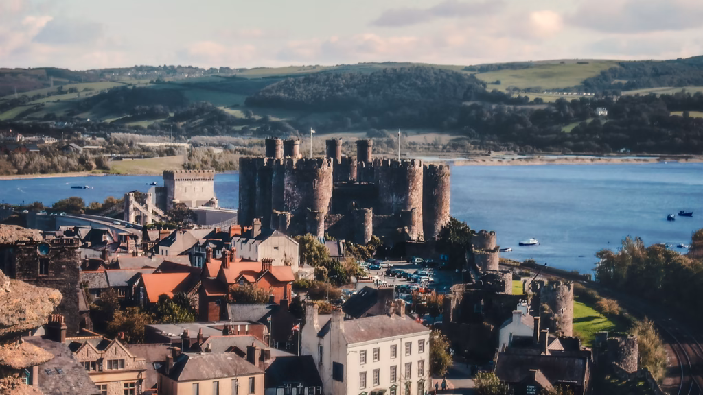 Caernarfon Castle aerial view of buildings