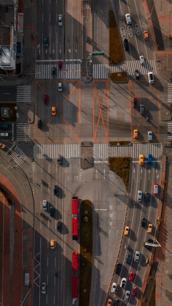Bogota an aerial view of an intersection with cars and trucks