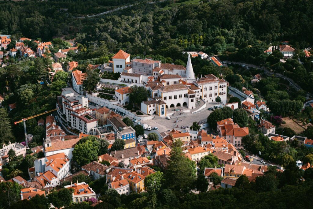 Sintra an aerial view of a city with many buildings