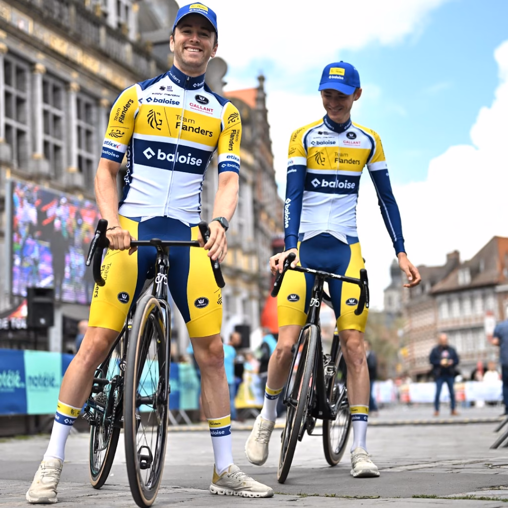 TOURNAI, BELGIUM - JUNE 10: Elias Maris of Belgium and Team Flanders - Baloise (L) prior to the 39th Circuit Franco-Belge 2026 a 195.6km one day race from Tournai to Mont-de-l'Enclus on June 10, 2026 in Tournai, Belgium. (Photo by Luc Claessen/Getty Images)
