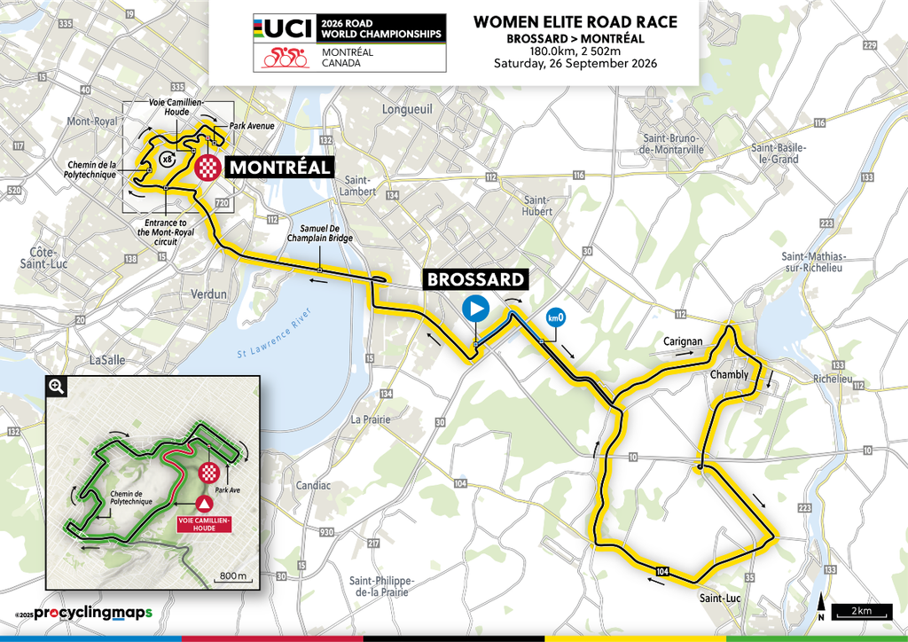 Women’s World Championships 2026 road race route at a glance map