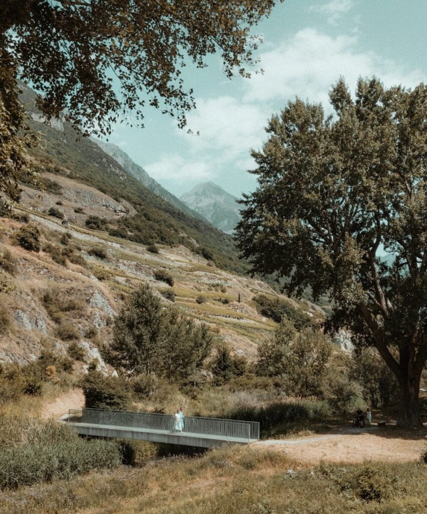Martigny a bench on the side of a dirt field