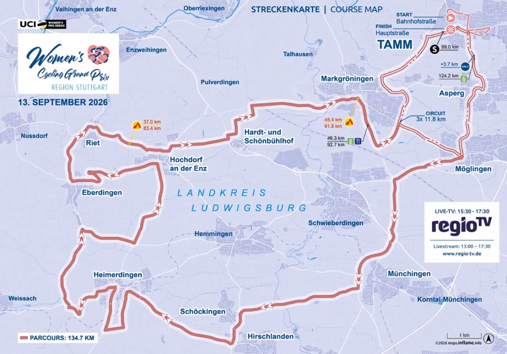 Women’s Cycling Grand Prix Region Stuttgart 2026 route at a glance