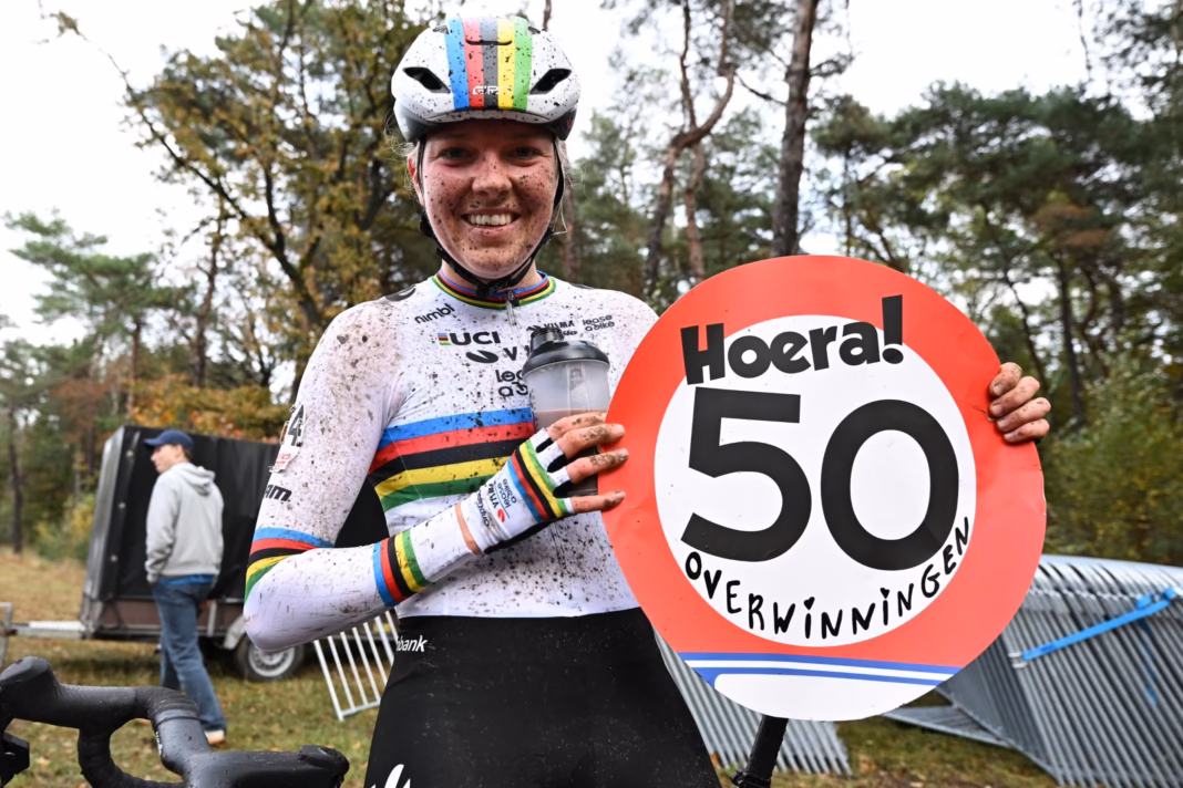 Archive photograph of Fem van Empel from her 2026 return-to-racing announcement, before Meulebeke