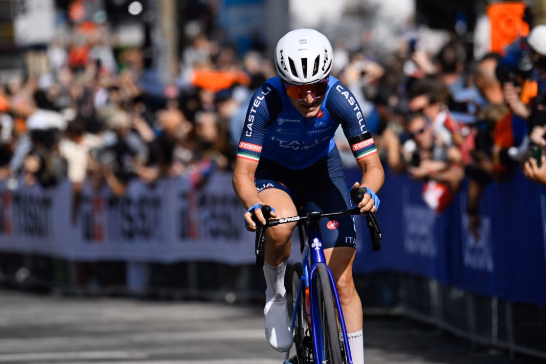Elisa Longo Borghini racing at the 2026 World Championships in Montréal