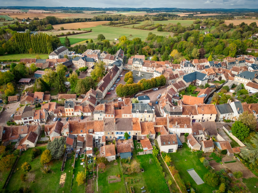 Burgundy France an aerial view of a small village in the countryside