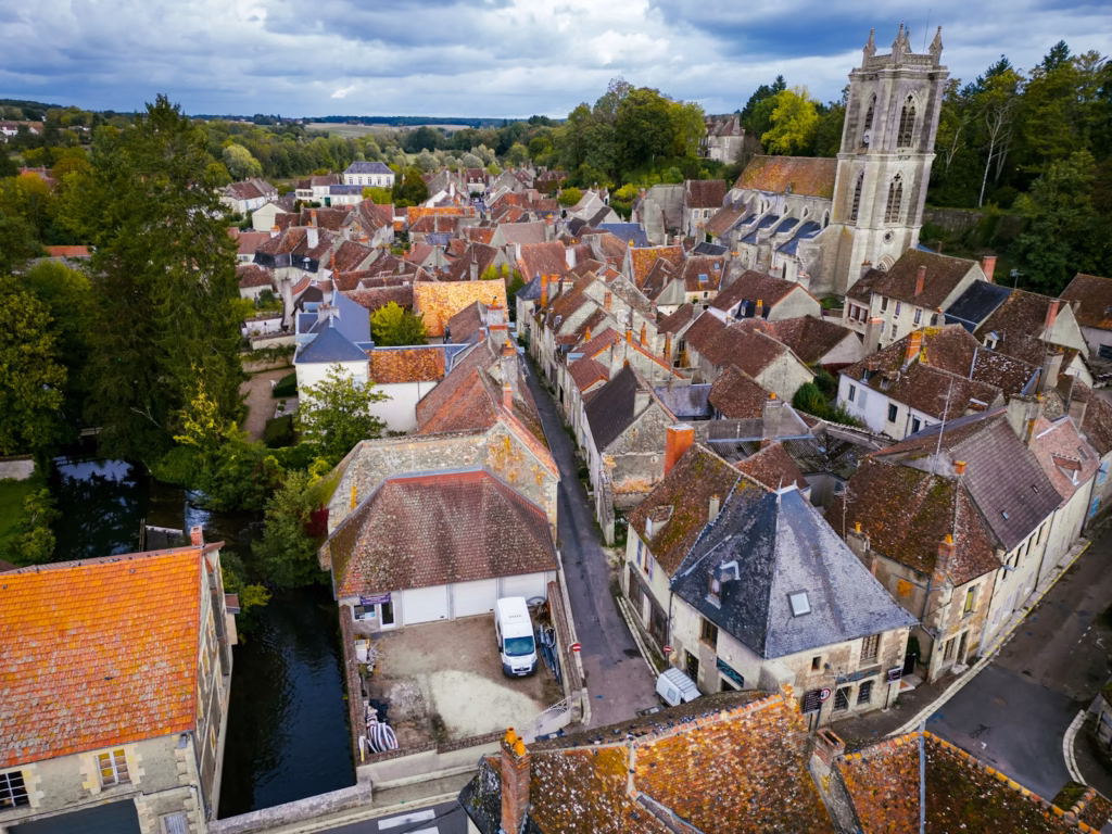 Burgundy France an aerial view of a city with a river running through it