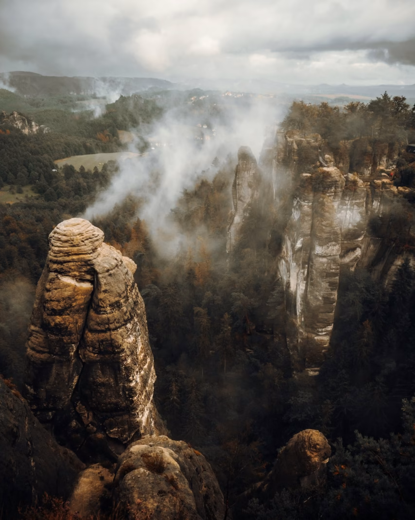 Forested sandstone landscape on the Czech-German border