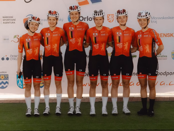 Stephanie Meder with Wheel Divas Cycling Team riders at the 2026 Gracia Orlová stage race