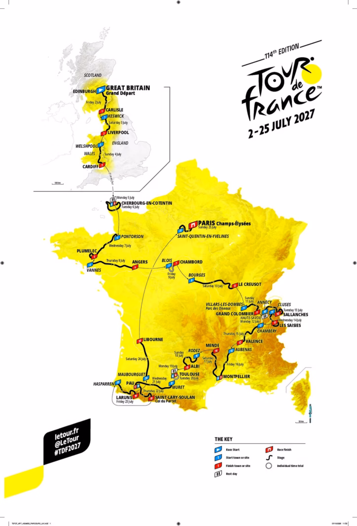 Tour de France 2027 route: all 21 stages, time trials and Col du Portet summit finish