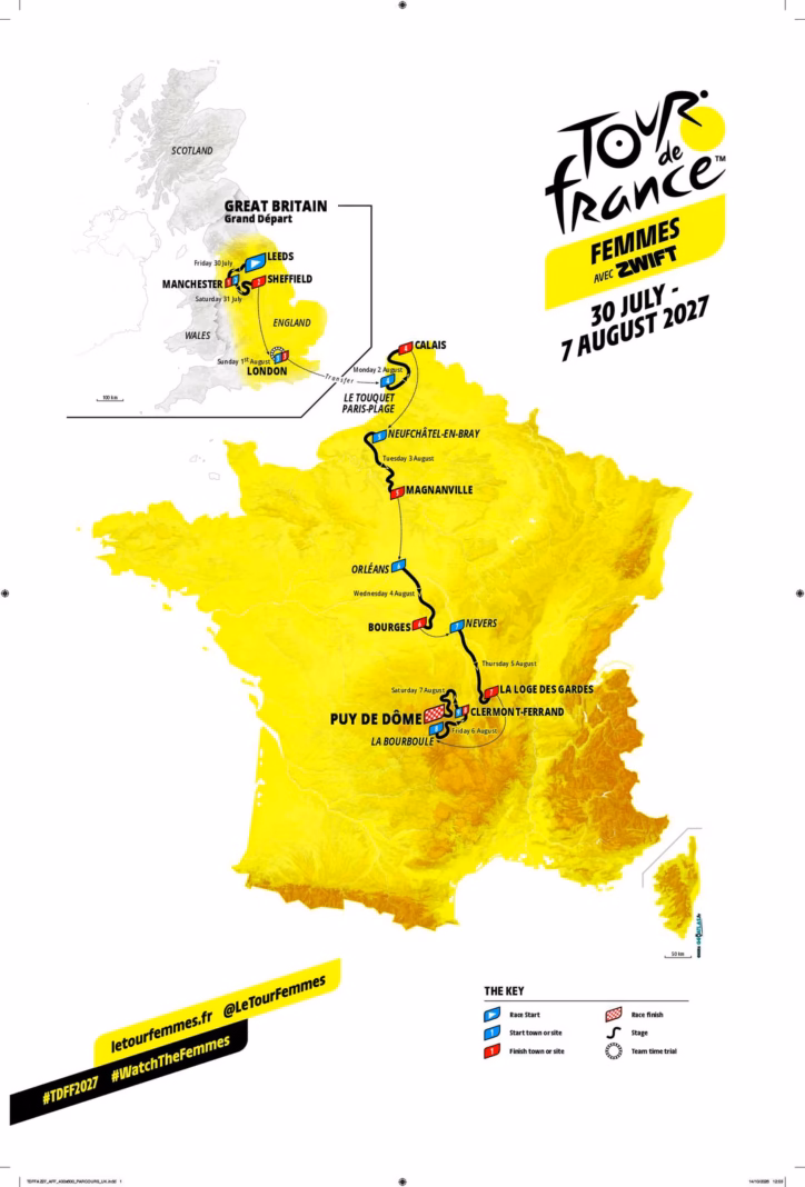 Tour de France Femmes 2027 route: Leeds Grand Départ, London team time trial and Puy de Dôme finale